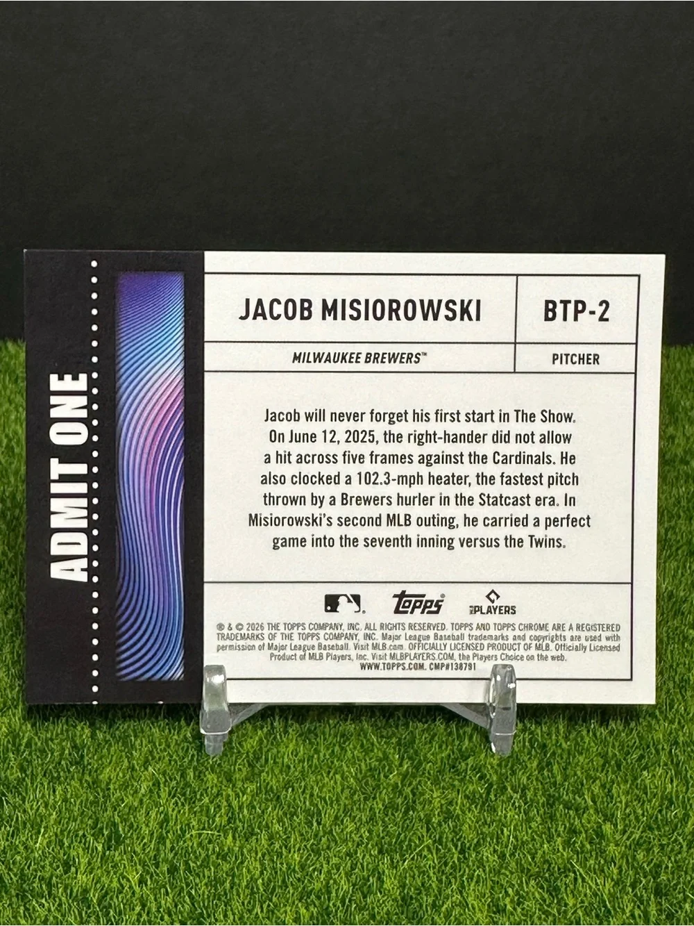 2026 Topps Chrome Big Ticket Player Brewers Jacob Misiorowski Purple /75 - Picture 2 of 7